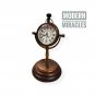 Desk Table Clock with wooden Base Decor Vintage Brass Watch Nautical Antique
