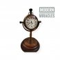 Desk Table Clock with wooden Base Decor Vintage Brass Watch Nautical Antique