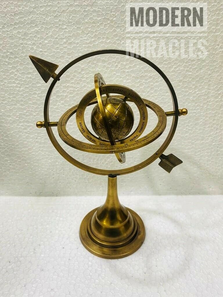 12" Brass Armillary Sphere with Arrow Nautical Maritime Astrolabe Globe Decor