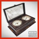 Antique Vintage Compass & Clock Glass Engraved Wooden Secret Box Nautical Gift