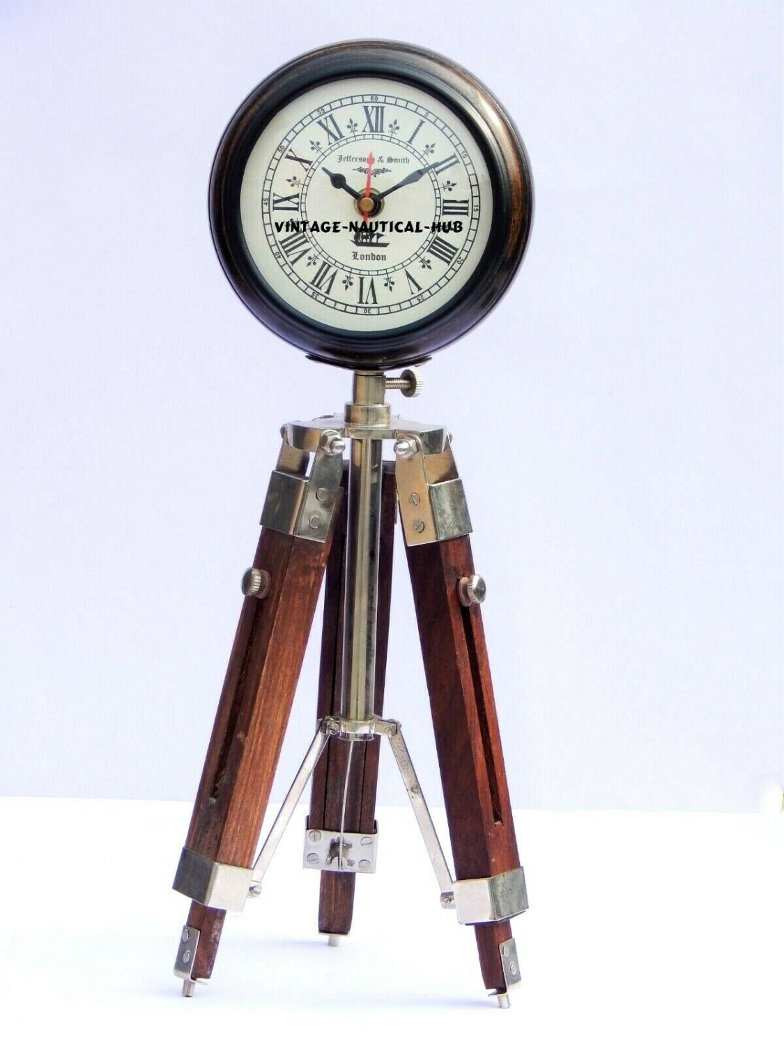 Vintage table nautical clock with wooden tripod stand office & home decor gift