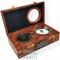 Antique Vintage Compass & Clock Engraved in Wooden Secret Box Nautical Gift
