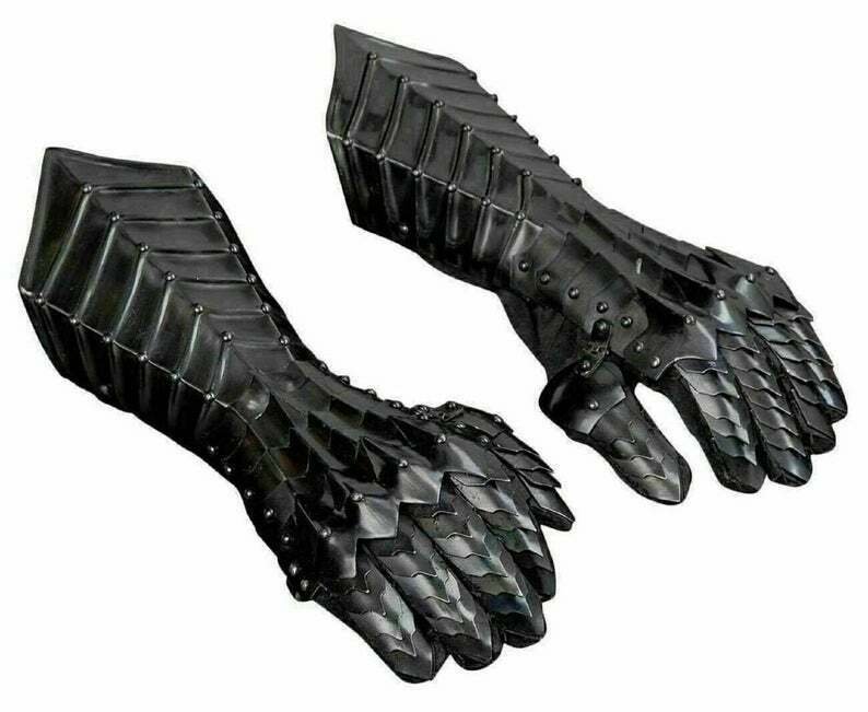Black Antique Nazgul Gauntlets Steel Medieval Armor Gloves Crusader Larp Guntlet