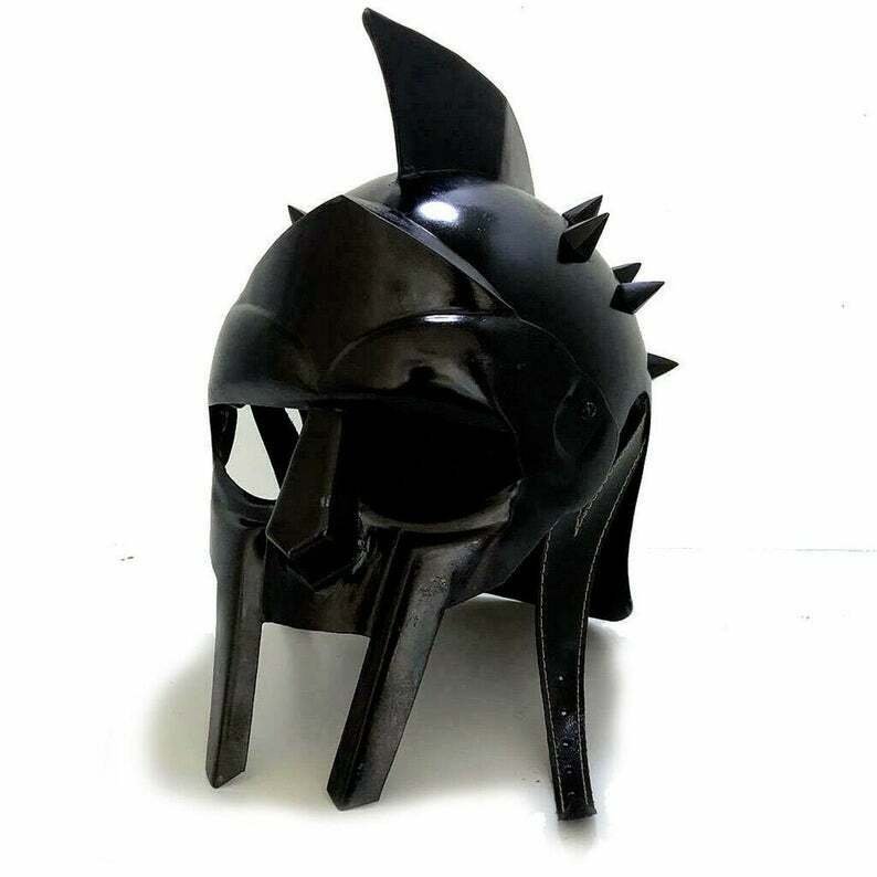Gladiator Black Helmet Roman Greek Spartan Armor With Free Wooden Stand