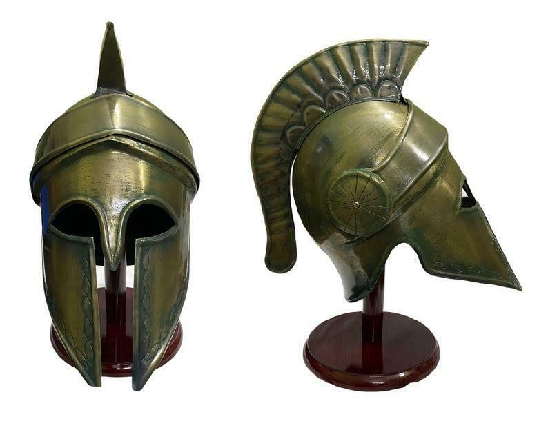 Medieval Gladiator Helmet III Brass Reenactment Armor Helmet With Wooden Stand
