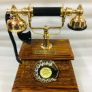 Antique Brass Victorian Rotary Dial Telephone Maharaja Wooden Etching Phone
