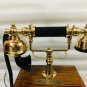 Antique Brass Victorian Rotary Dial Telephone Maharaja Wooden Etching Phone
