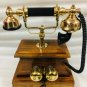 Antique Brass Victorian Rotary Dial Telephone Maharaja Wooden Etching Phone