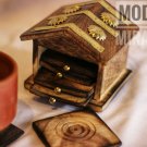 Set of 2 Wooden & Brass Hut Shape Designer Handmade Coaster Set Home Decor Gift Item