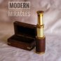 Vintage Mini Spyglass Brass Telescope BrownLeather Cover with Wooden Box