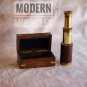 Vintage Mini Spyglass Brass Telescope BrownLeather Cover with Wooden Box