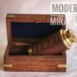 Vintage Mini Spyglass Brass Telescope BrownLeather Cover with Wooden Box