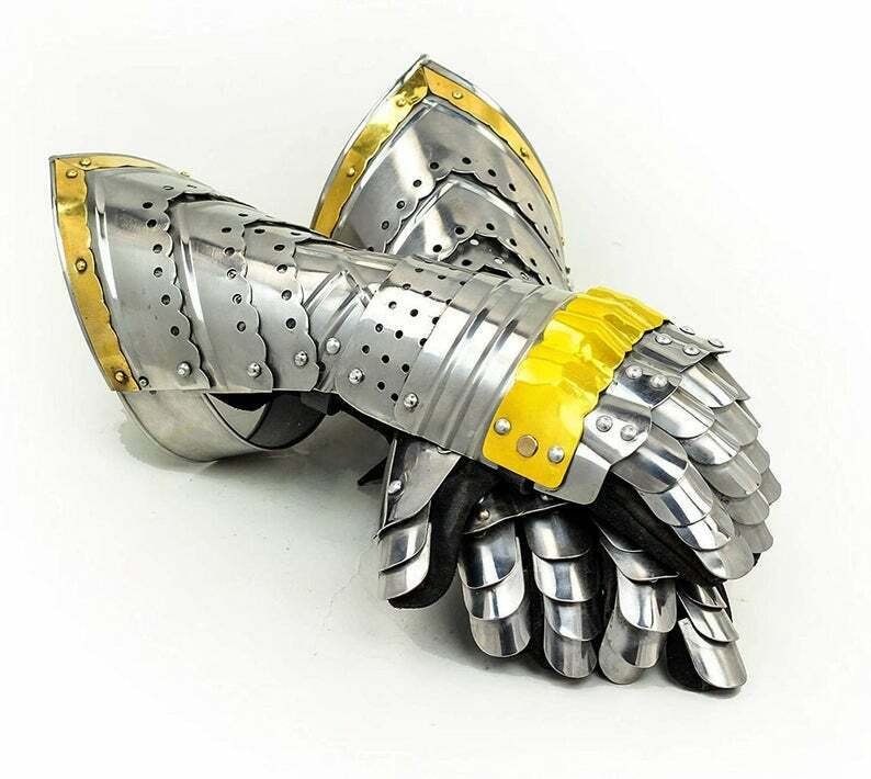 Antique Medieval Knight Templar Shiny Steel Viking Heavy Armour German Gauntlets