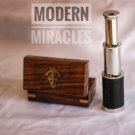 Vintage Mini Spyglass Brass Telescope Leather Cover with Wooden Box