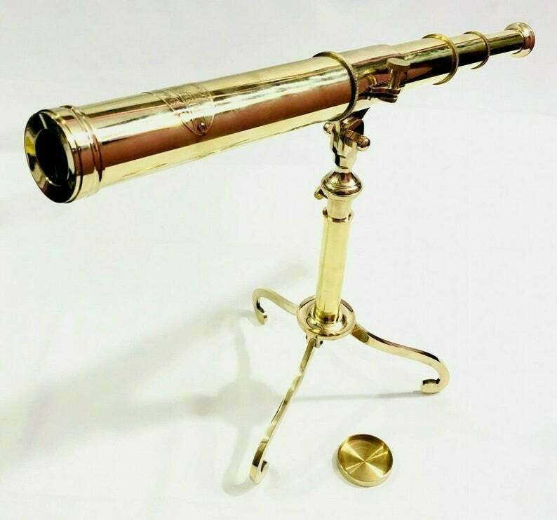 Nautical Polished Brass Desk Telescope with Stand Collectibles Antique Decor