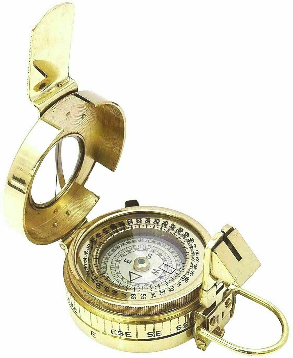 Solid Brass Vintage Prismatic Compass Nautical Pocket Magnetic Navigation