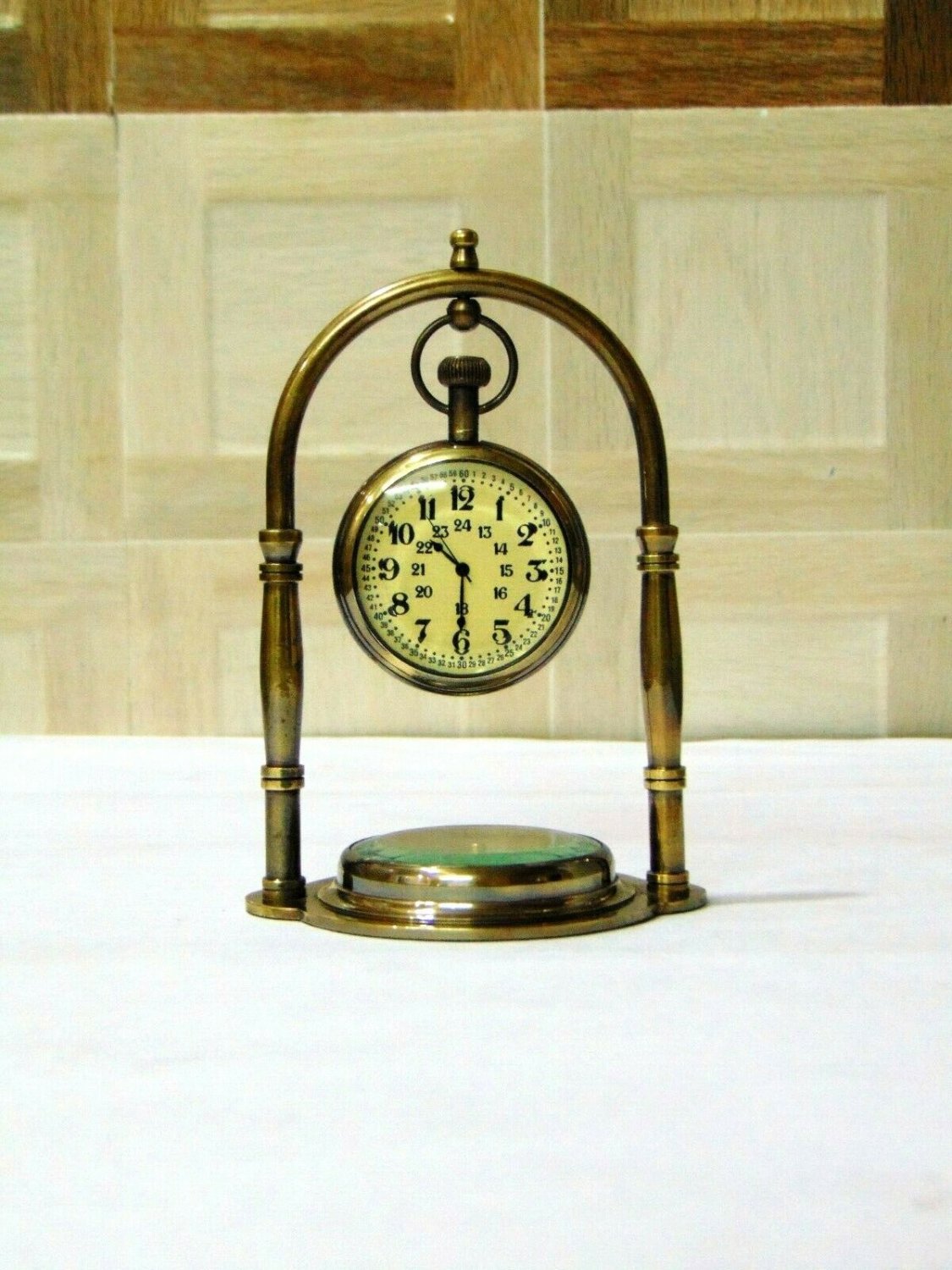 Antique Nautical Victorian London Brass Table Top Decor Clock