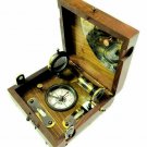Antique Brass Marine Master Box & Nautical Compass Telescope Magnifying Glass