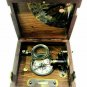 Antique Brass Marine Master Box & Nautical Compass Telescope Magnifying Glass