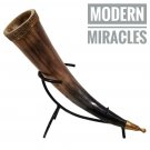 Viking Drinking Horn with Stand for Beer Wine, Natural Polished Drinking Mug