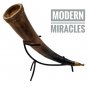 Viking Drinking Horn with Stand for Beer Wine, Natural Polished Drinking Mug