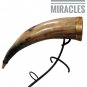 Viking Drinking Horn with Stand for Beer Wine, Natural Polished Drinking Mug