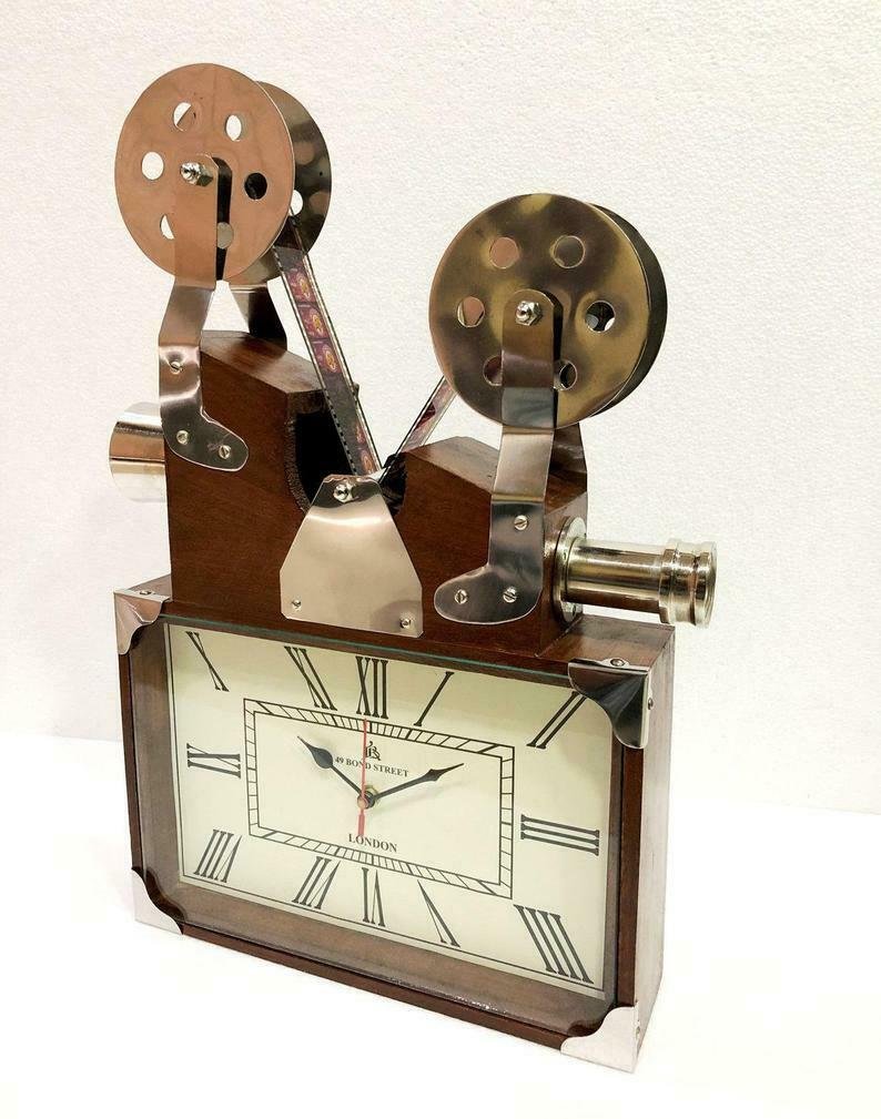 Antique Brass Projector Clock Nautical Style Maritime Ship Desk Clock Office Dec
