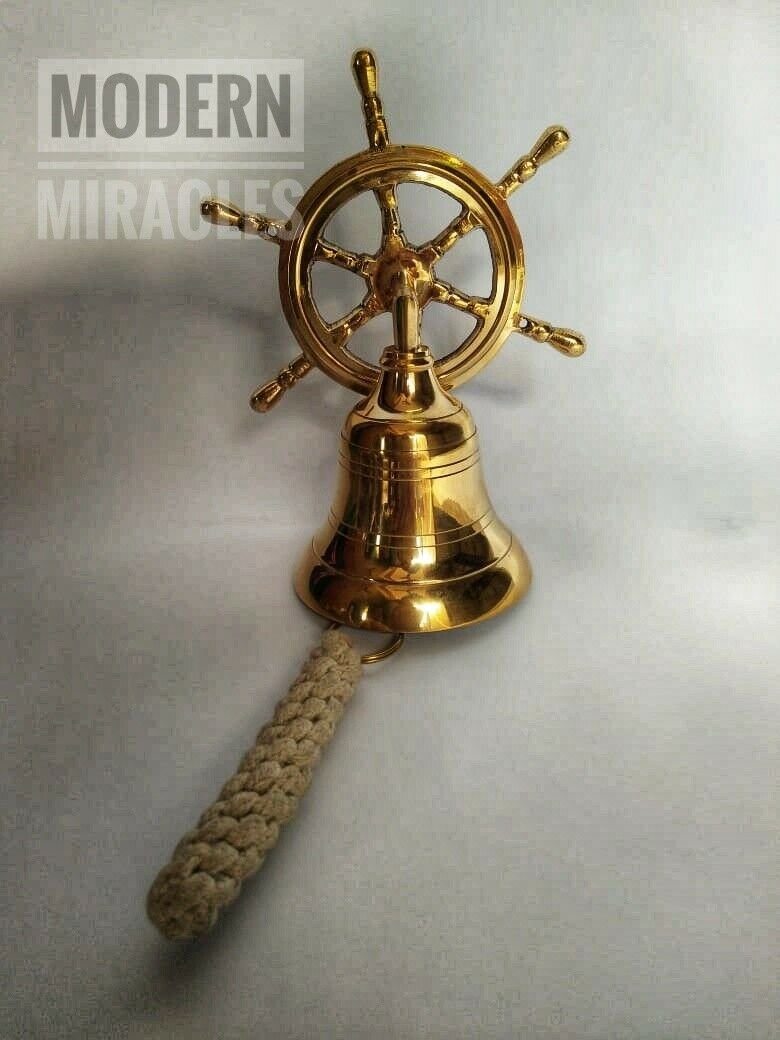 Nautical Brass Door Bell with Ship Wheel Wall Hanging home Decor Bell Gift Item