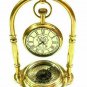 Antique Nautical Victorian London Brass Table Top Decor Clock with Compass