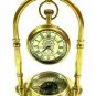 Antique Nautical Victorian London Brass Table Top Decor Clock with Compass