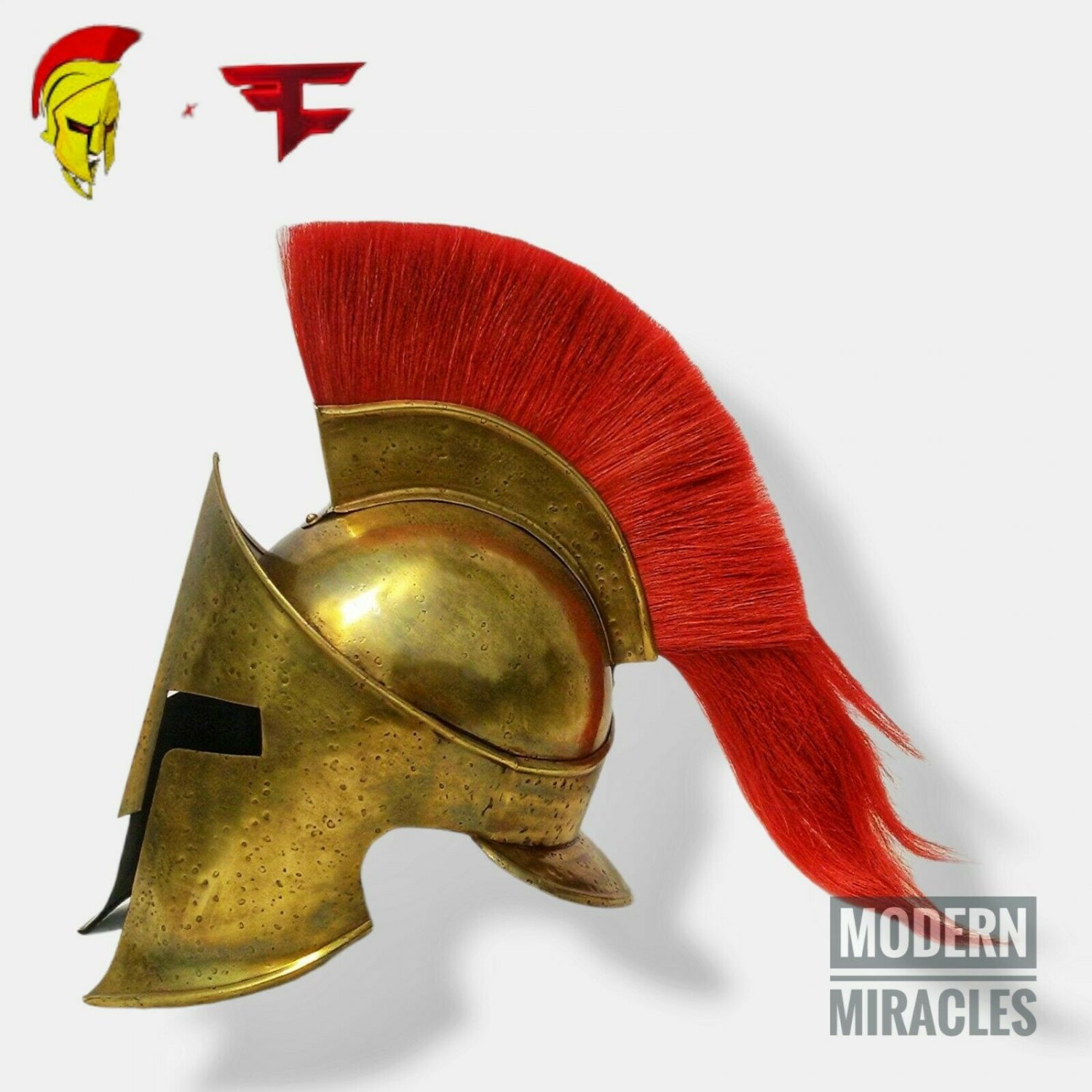 Nickmercs Golden Spartan Helmet with Red Plume Faze MFAM Twitch Ninja Warzone