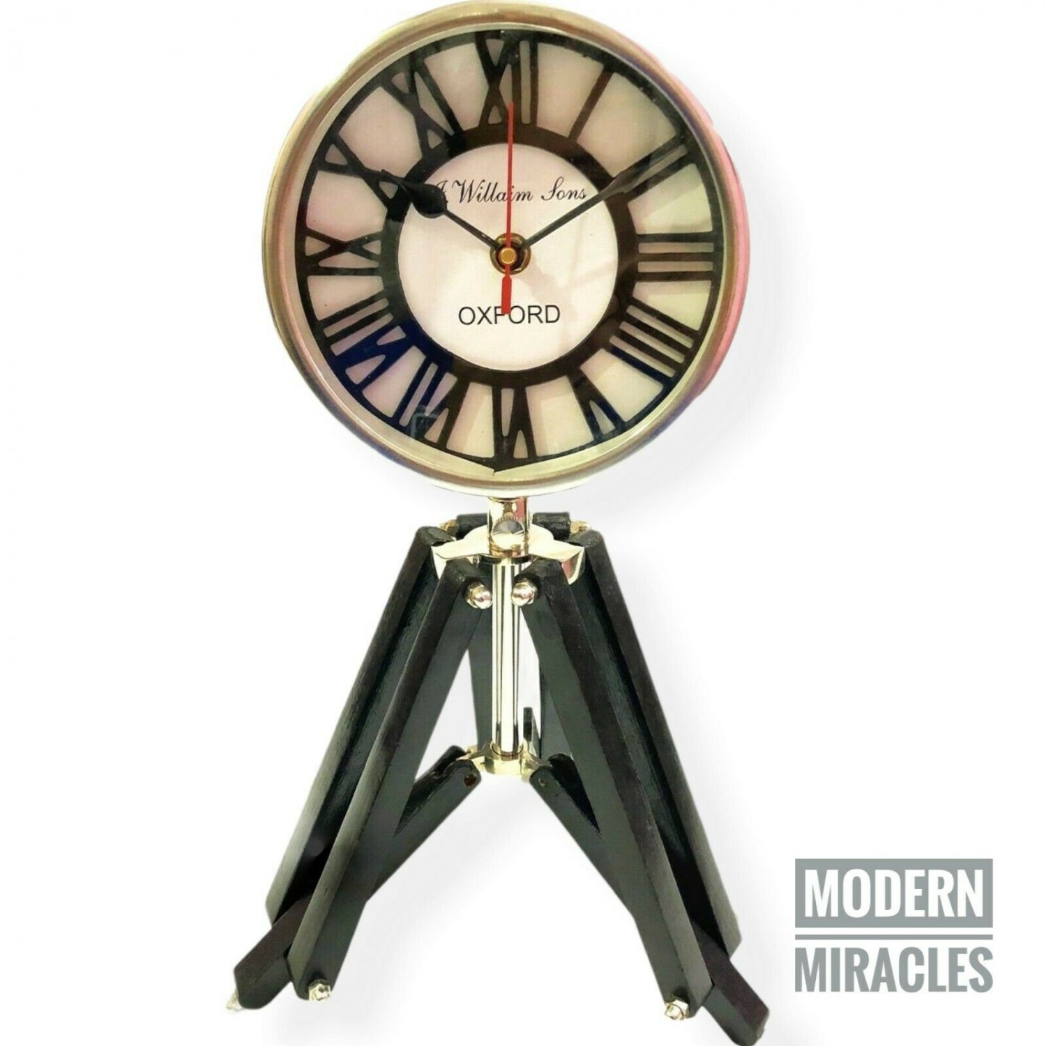 Black Wooden Tripod Desk Clock Vintage Antique Nautical Maritime Clock Decor