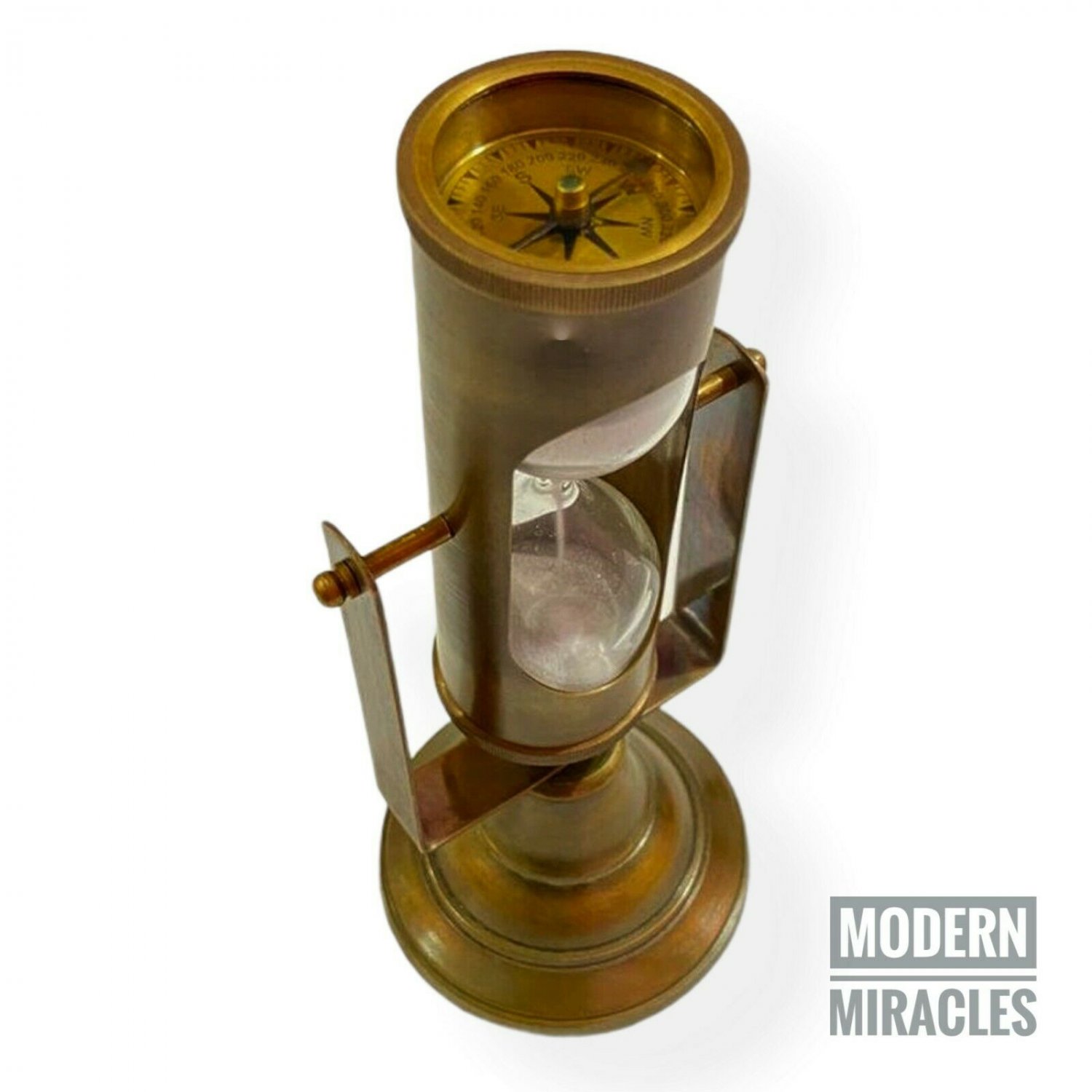 Nautical Maritime Brass Rotating Sand Timer with Compass on Both End Table Decor