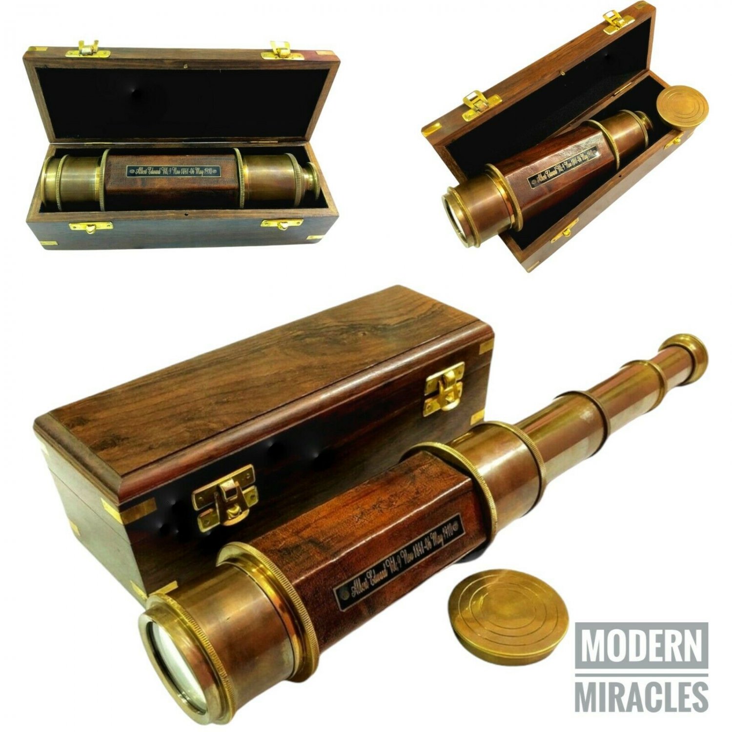 Antique Maritime Handheld Brass Telescope 24" Spyglass Scope With Wooden Box