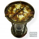 Antique Brass Sand Timer Vintage Nautical Decorative Hourglass with Compass