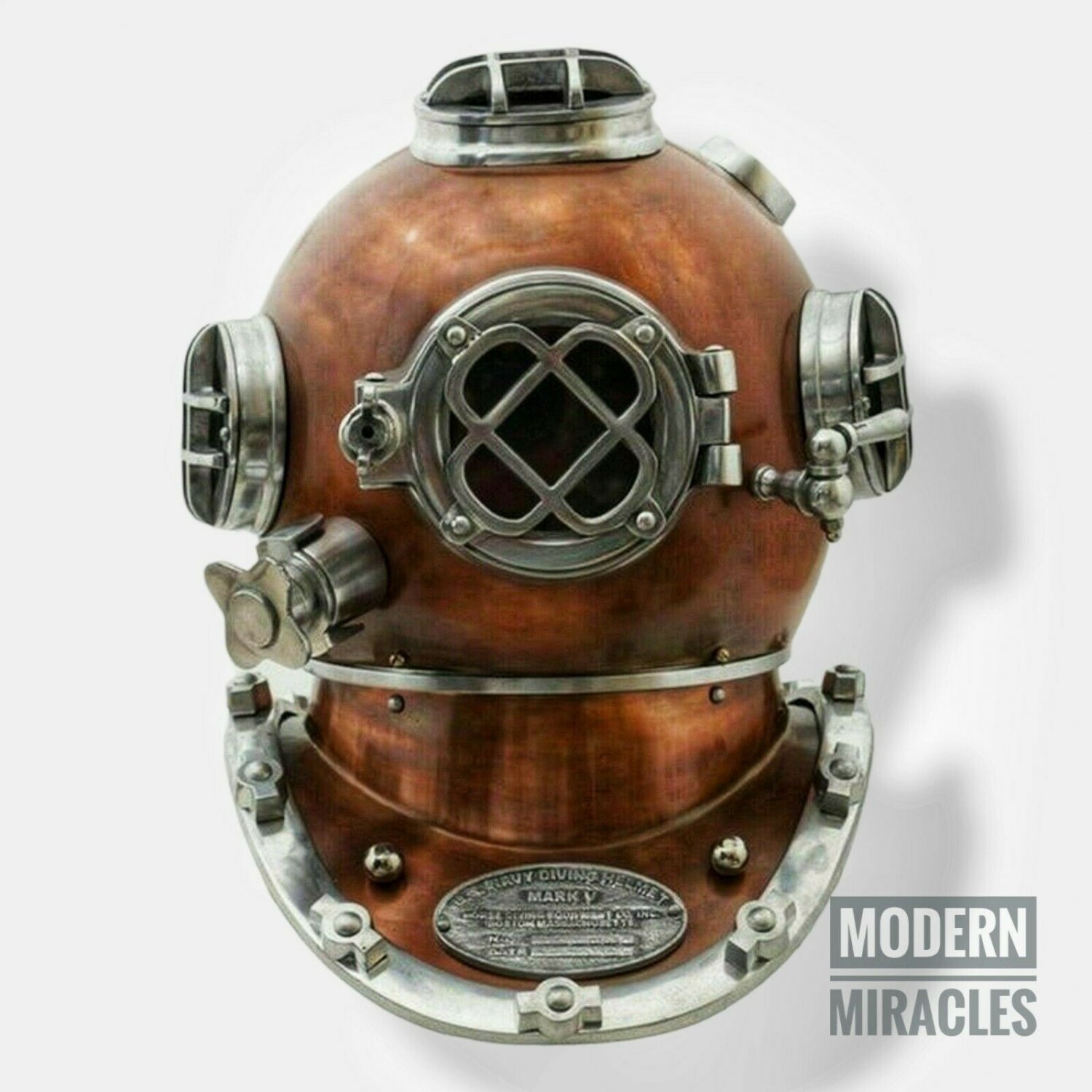 Vintage U.S Navy Mark V Diving Divers Helmet Solid Steel BROWN Brass Finish