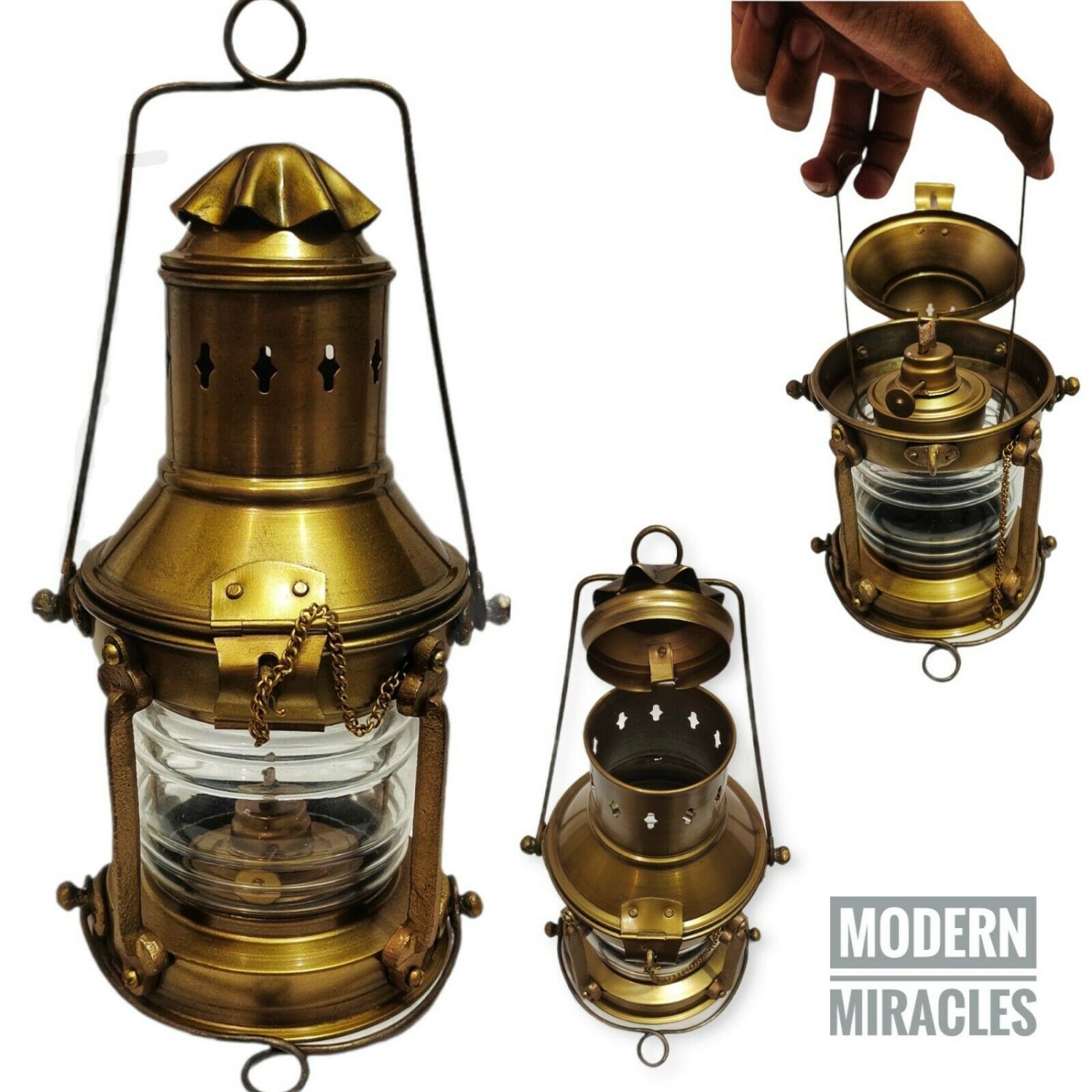 10" Antique Brass Ship Oil Lantern Lamp For Home Decor Collectible Decorative