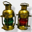 15" Antique Combo Oil Ship Lantern Nautical Brass Red Port Lantern LAMP Maritime