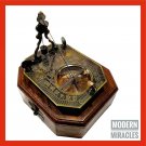 Antique Brass Sundial Compass 2" Brass Navigation Compass with Wooden Box gift