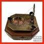 Antique Brass Sundial Compass 2" Brass Navigation Compass with Wooden Box gift