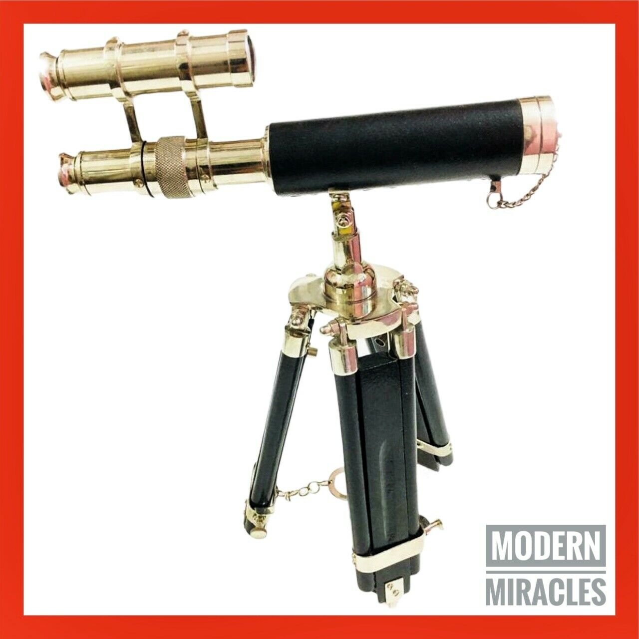 Nautical Antique Maritime Brass Chrome Finish Double Barrel Telescope with Stand