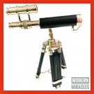 Nautical Antique Maritime Brass Chrome Finish Double Barrel Telescope with Stand