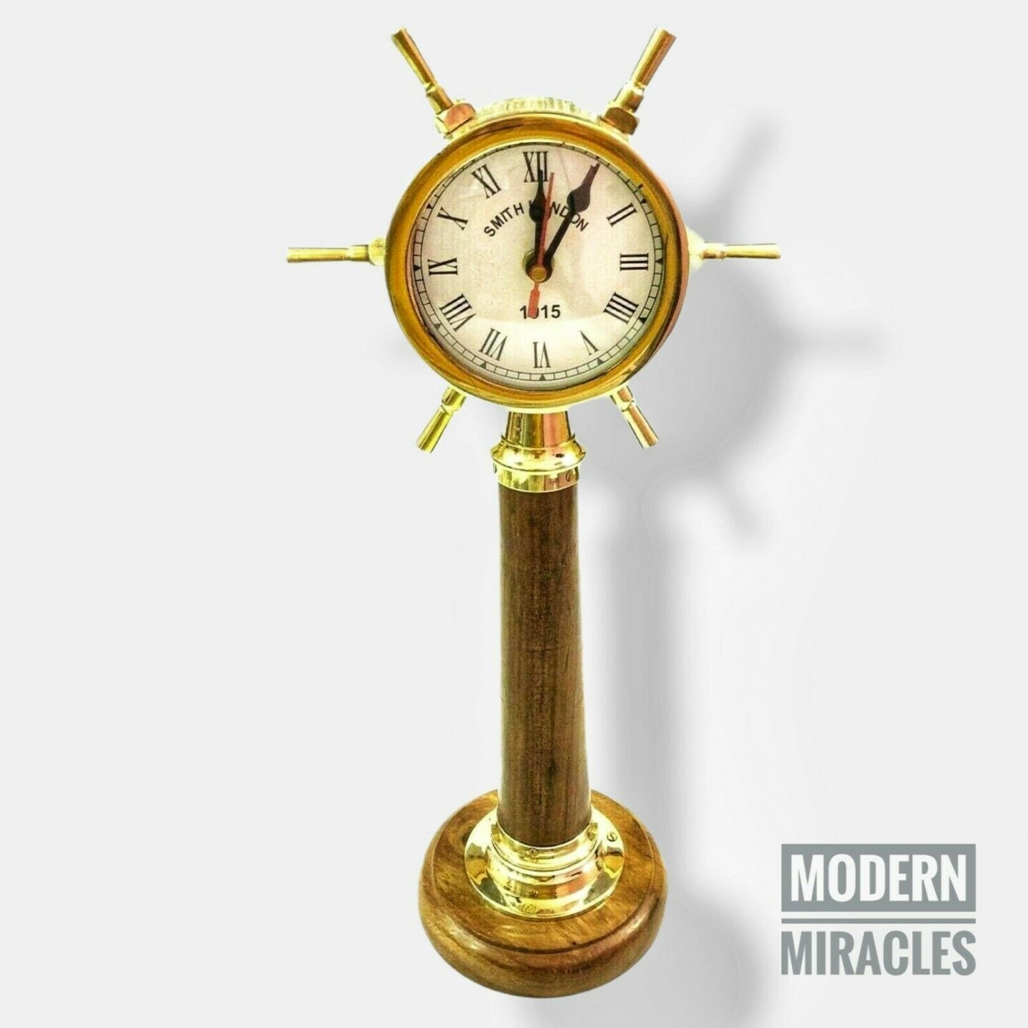 Antique Nautical Brass Ship Wheel Desk Clock Vintage Maritime Home Decor Gift