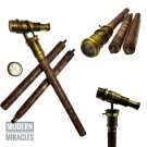 Brass Hidden Telescope with Compass on Top Walking Stick Leather Engraved Canes