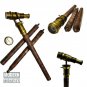 Brass Hidden Telescope with Compass on Top Walking Stick Leather Engraved Canes