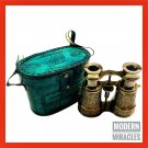 Antique Brass Engraved Binocular Nautical Maritime With Antique Leather Bag Gift