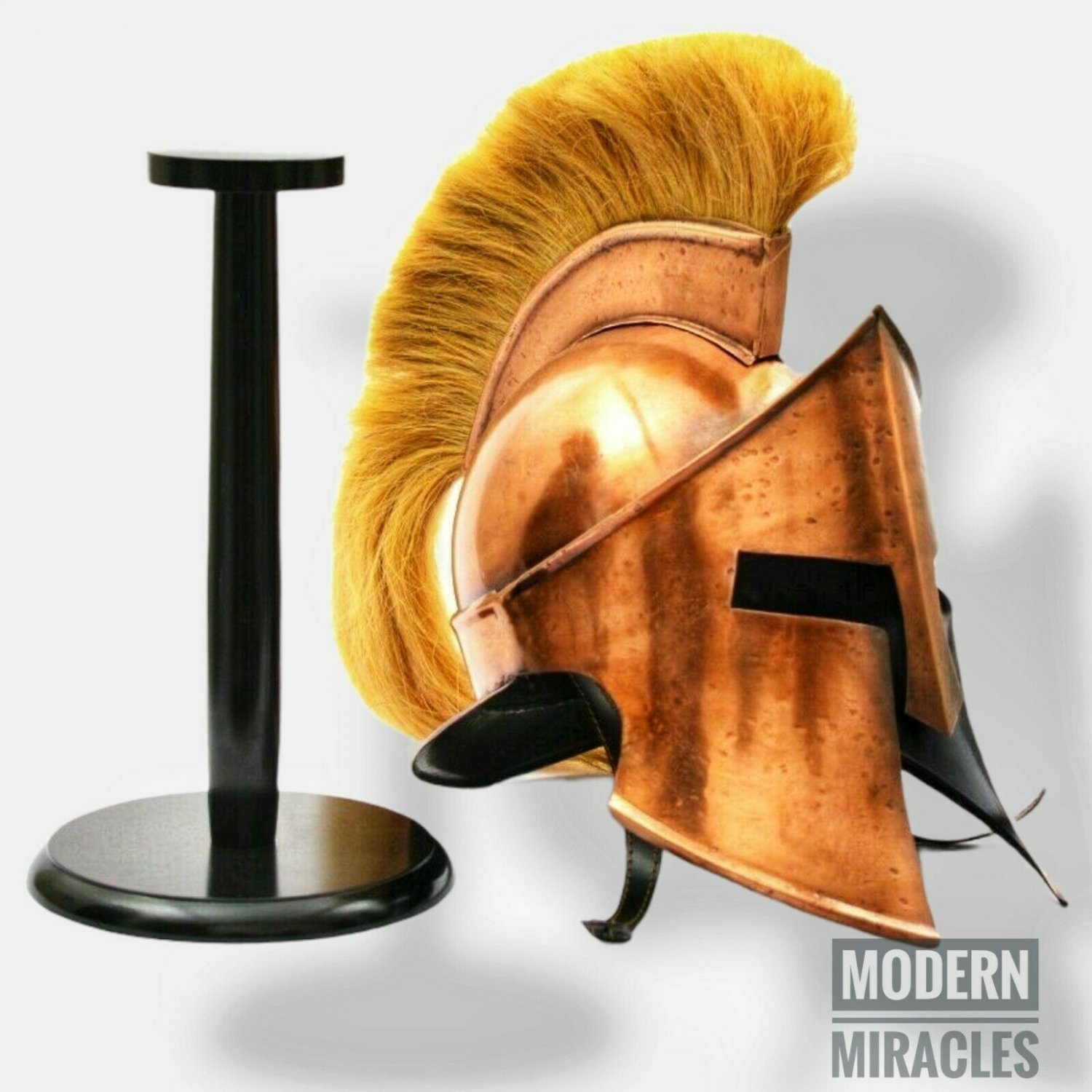 Medieval Greek Corinthian Armor Helmet With Golden Plume Armour Spartan Helmet
