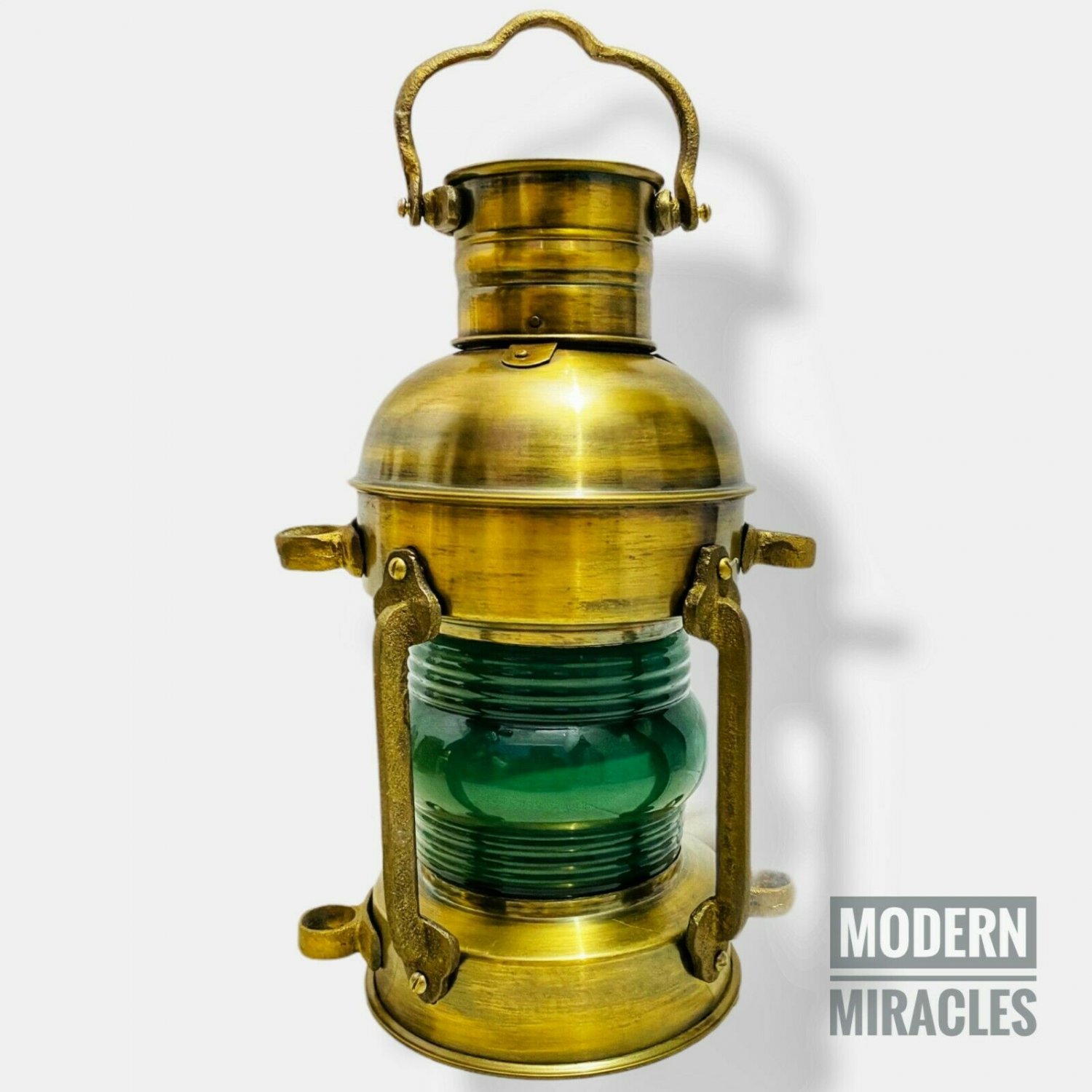 15" Antique Oil Ship Lantern Nautical Brass Green Port Lantern LAMP Maritime