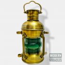 15" Antique Oil Ship Lantern Nautical Brass Green Port Lantern LAMP Maritime