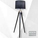 Antique Floor Lamp with Black Wooden Tripod Stand with Black Shade Home Decor